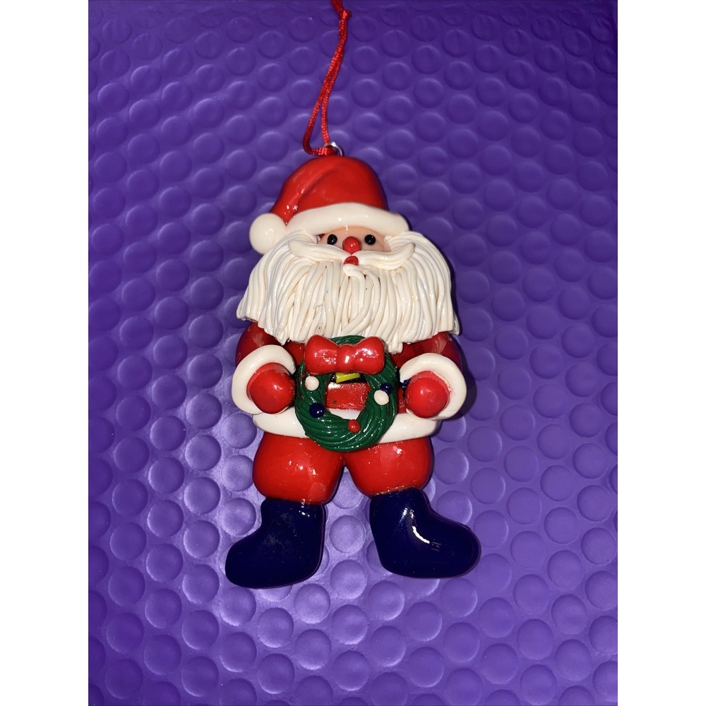 Vintage Silverstri Santa Ornament Christmas Holiday Wreath 4 Inches